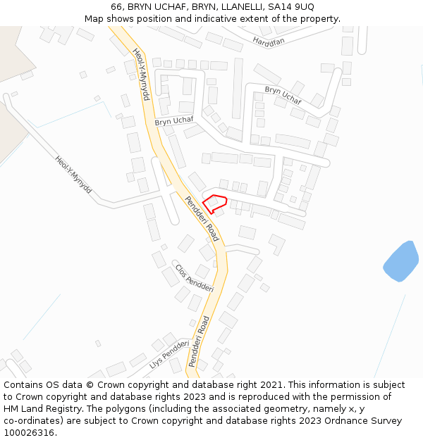 66, BRYN UCHAF, BRYN, LLANELLI, SA14 9UQ: Location map and indicative extent of plot