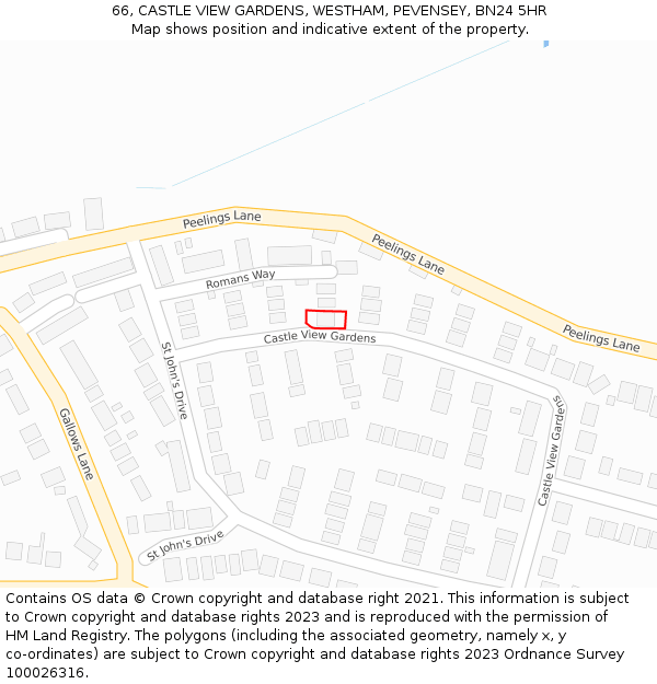 66, CASTLE VIEW GARDENS, WESTHAM, PEVENSEY, BN24 5HR: Location map and indicative extent of plot