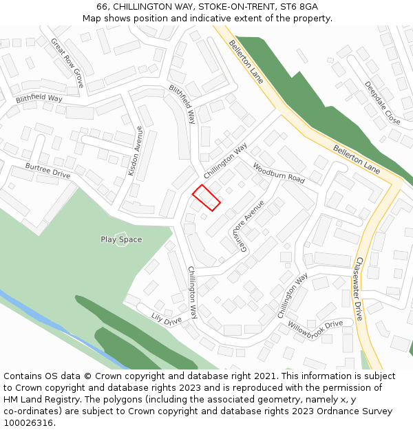 66, CHILLINGTON WAY, STOKE-ON-TRENT, ST6 8GA: Location map and indicative extent of plot