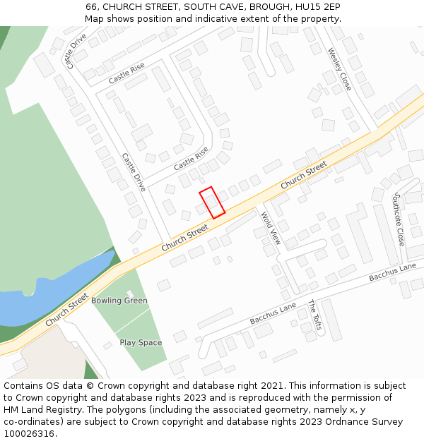 66, CHURCH STREET, SOUTH CAVE, BROUGH, HU15 2EP: Location map and indicative extent of plot