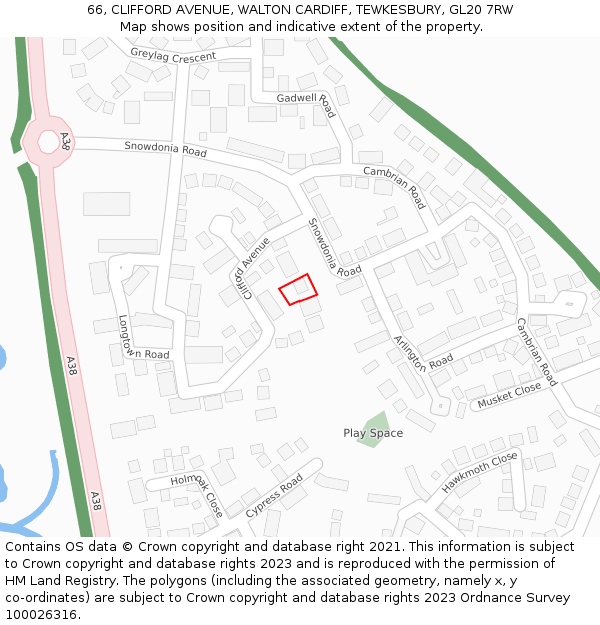 66, CLIFFORD AVENUE, WALTON CARDIFF, TEWKESBURY, GL20 7RW: Location map and indicative extent of plot