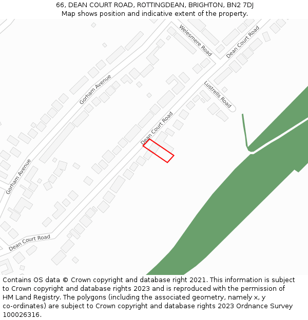 66, DEAN COURT ROAD, ROTTINGDEAN, BRIGHTON, BN2 7DJ: Location map and indicative extent of plot