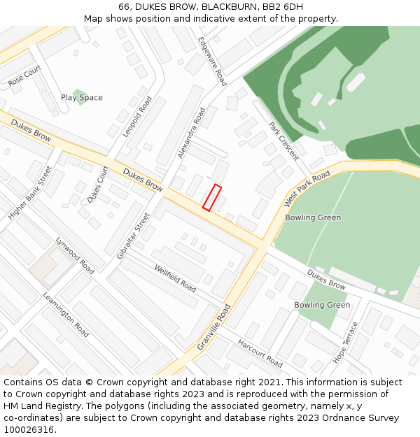 66, DUKES BROW, BLACKBURN, BB2 6DH: Location map and indicative extent of plot