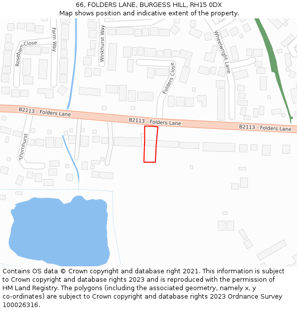 66, FOLDERS LANE, BURGESS HILL, RH15 0DX: Location map and indicative extent of plot