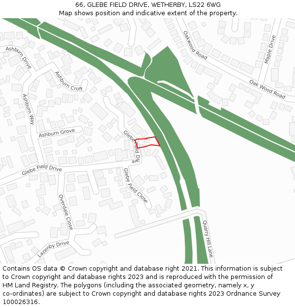 66, GLEBE FIELD DRIVE, WETHERBY, LS22 6WG: Location map and indicative extent of plot