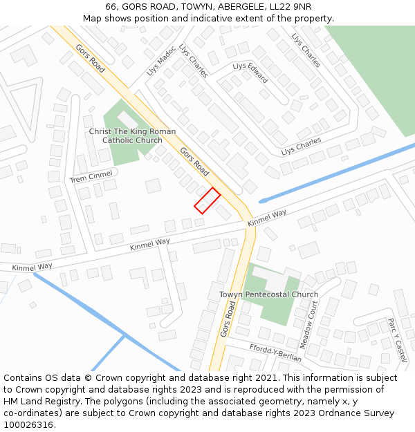 66, GORS ROAD, TOWYN, ABERGELE, LL22 9NR: Location map and indicative extent of plot