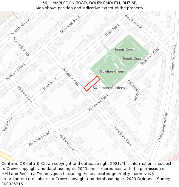 66, HAMBLEDON ROAD, BOURNEMOUTH, BH7 6PJ: Location map and indicative extent of plot