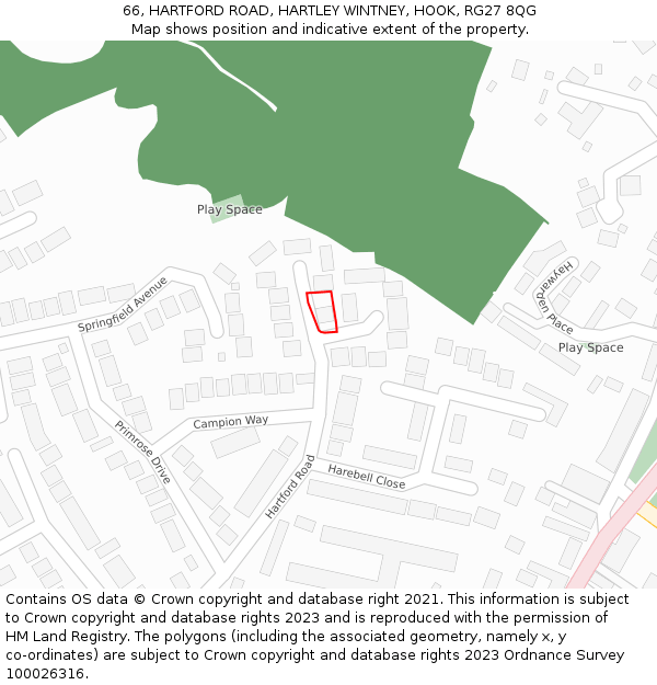 66, HARTFORD ROAD, HARTLEY WINTNEY, HOOK, RG27 8QG: Location map and indicative extent of plot