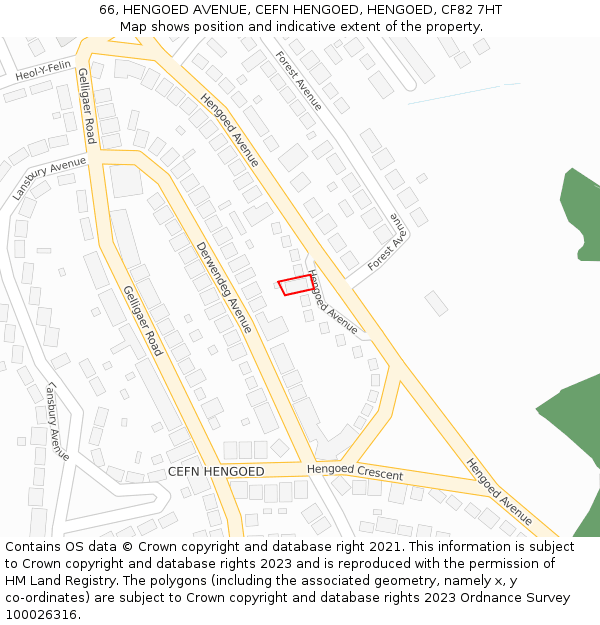 66, HENGOED AVENUE, CEFN HENGOED, HENGOED, CF82 7HT: Location map and indicative extent of plot