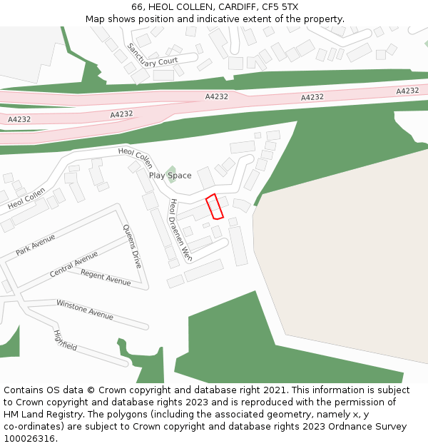 66, HEOL COLLEN, CARDIFF, CF5 5TX: Location map and indicative extent of plot