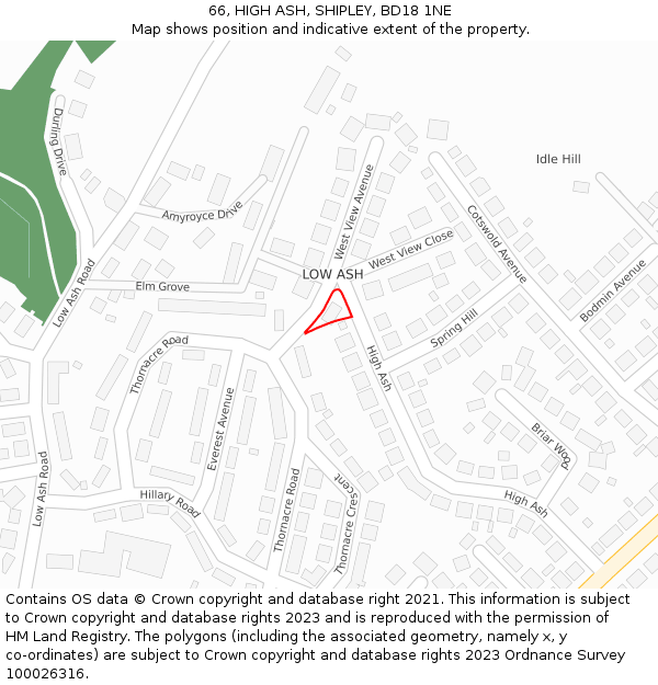 66, HIGH ASH, SHIPLEY, BD18 1NE: Location map and indicative extent of plot