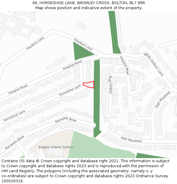 66, HORSESHOE LANE, BROMLEY CROSS, BOLTON, BL7 9RR: Location map and indicative extent of plot