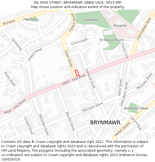 66, KING STREET, BRYNMAWR, EBBW VALE, NP23 4RF: Location map and indicative extent of plot