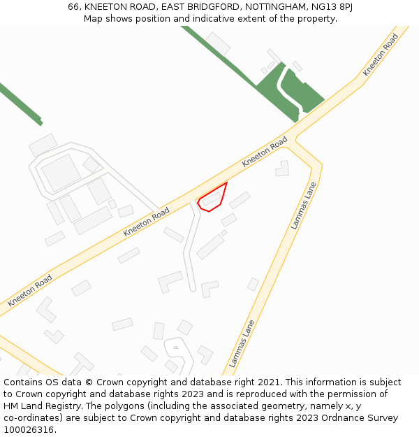 66, KNEETON ROAD, EAST BRIDGFORD, NOTTINGHAM, NG13 8PJ: Location map and indicative extent of plot