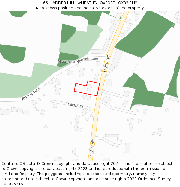 66, LADDER HILL, WHEATLEY, OXFORD, OX33 1HY: Location map and indicative extent of plot