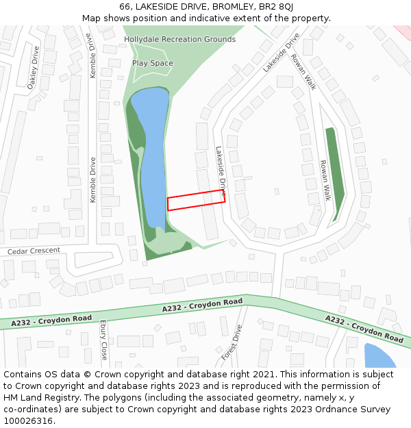 66, LAKESIDE DRIVE, BROMLEY, BR2 8QJ: Location map and indicative extent of plot