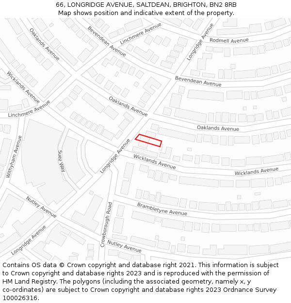 66, LONGRIDGE AVENUE, SALTDEAN, BRIGHTON, BN2 8RB: Location map and indicative extent of plot