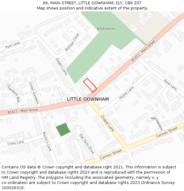 66, MAIN STREET, LITTLE DOWNHAM, ELY, CB6 2ST: Location map and indicative extent of plot