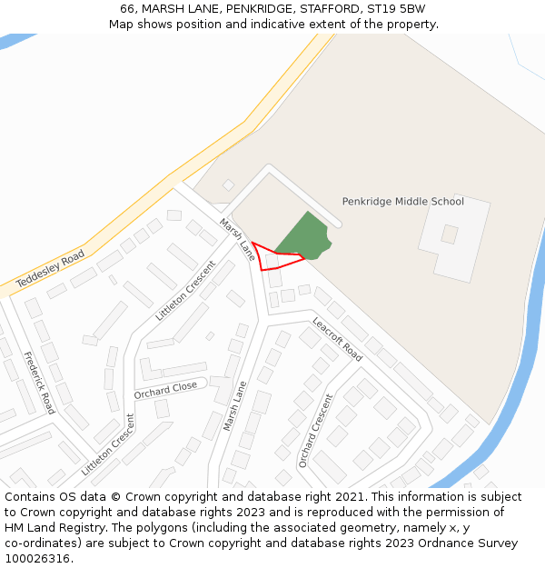 66, MARSH LANE, PENKRIDGE, STAFFORD, ST19 5BW: Location map and indicative extent of plot