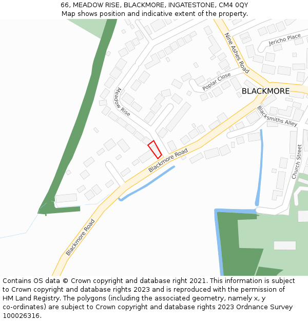 66, MEADOW RISE, BLACKMORE, INGATESTONE, CM4 0QY: Location map and indicative extent of plot