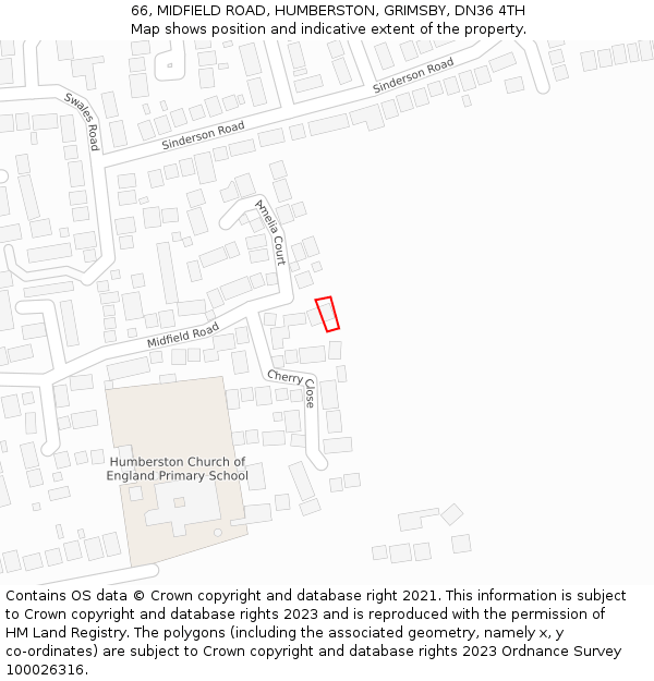 66, MIDFIELD ROAD, HUMBERSTON, GRIMSBY, DN36 4TH: Location map and indicative extent of plot