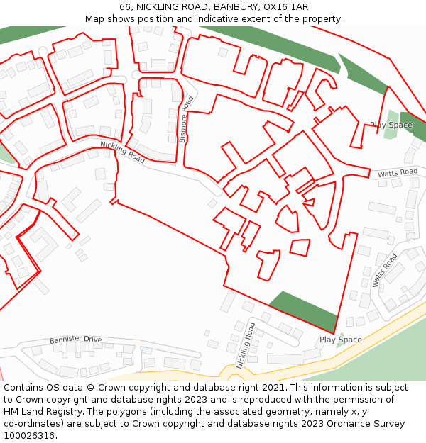 66, NICKLING ROAD, BANBURY, OX16 1AR: Location map and indicative extent of plot