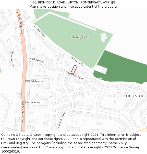 66, RICHMOND ROAD, UPTON, PONTEFRACT, WF9 1JG: Location map and indicative extent of plot