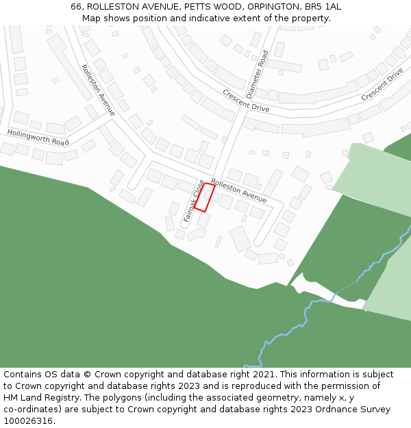 66, ROLLESTON AVENUE, PETTS WOOD, ORPINGTON, BR5 1AL: Location map and indicative extent of plot