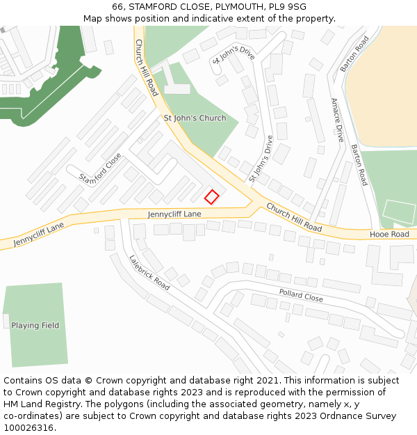 66, STAMFORD CLOSE, PLYMOUTH, PL9 9SG: Location map and indicative extent of plot