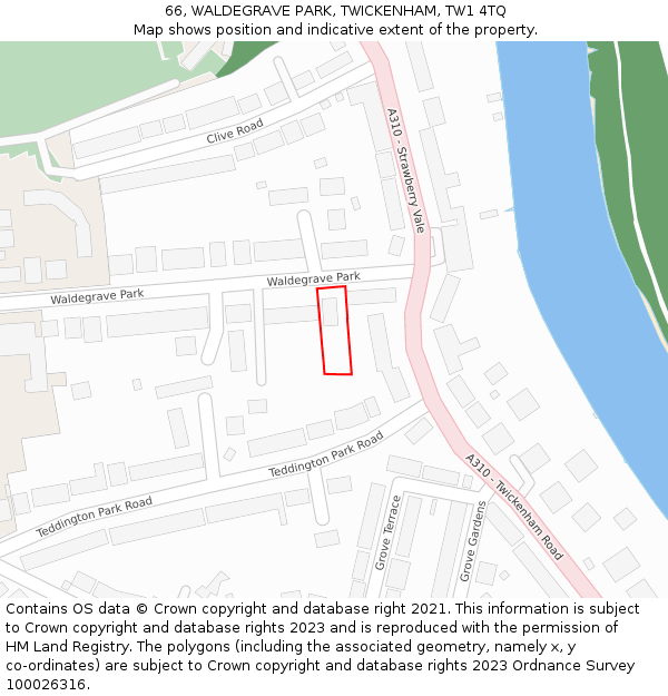 66, WALDEGRAVE PARK, TWICKENHAM, TW1 4TQ: Location map and indicative extent of plot