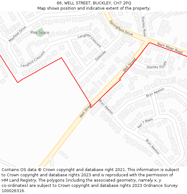 66, WELL STREET, BUCKLEY, CH7 2PQ: Location map and indicative extent of plot