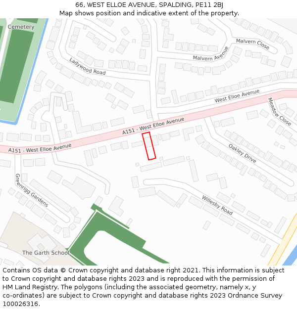 66, WEST ELLOE AVENUE, SPALDING, PE11 2BJ: Location map and indicative extent of plot