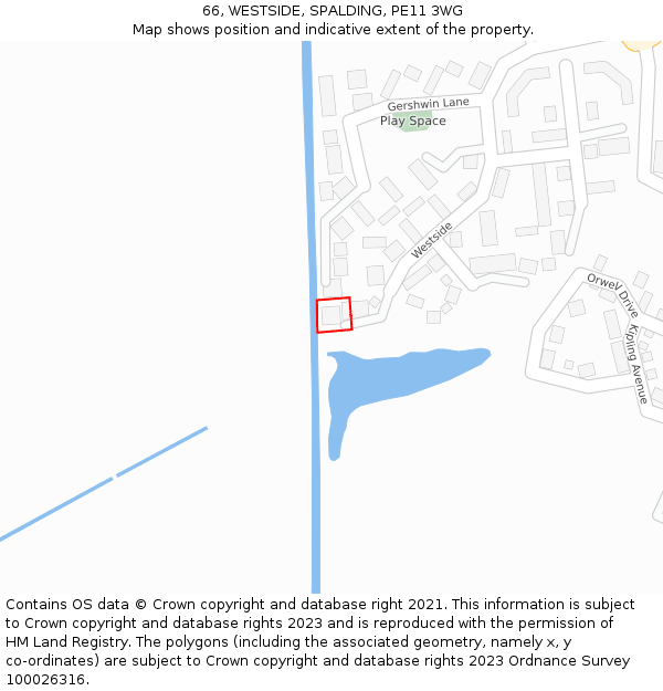 66, WESTSIDE, SPALDING, PE11 3WG: Location map and indicative extent of plot