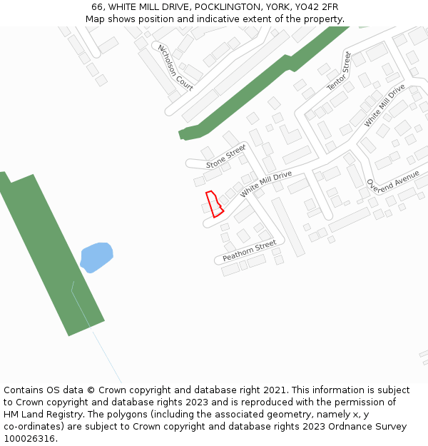 66, WHITE MILL DRIVE, POCKLINGTON, YORK, YO42 2FR: Location map and indicative extent of plot