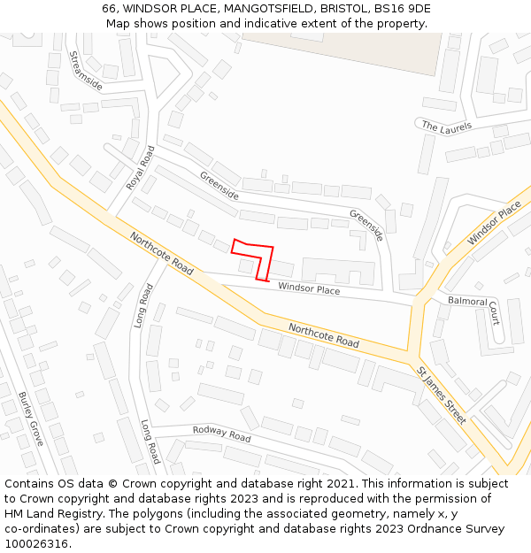 66, WINDSOR PLACE, MANGOTSFIELD, BRISTOL, BS16 9DE: Location map and indicative extent of plot