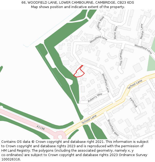 66, WOODFIELD LANE, LOWER CAMBOURNE, CAMBRIDGE, CB23 6DS: Location map and indicative extent of plot