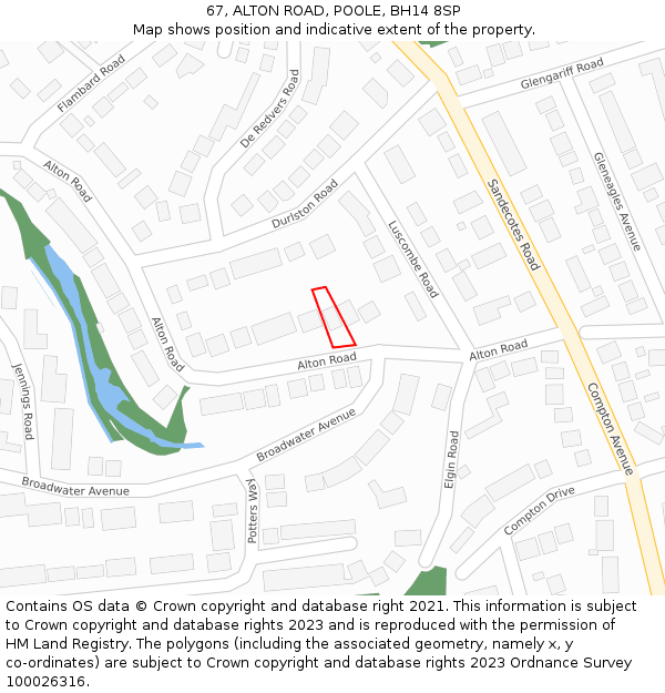 67, ALTON ROAD, POOLE, BH14 8SP: Location map and indicative extent of plot