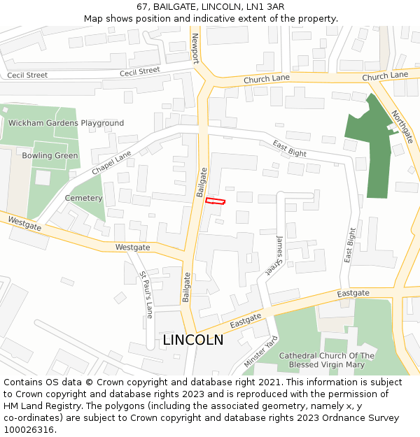 67, BAILGATE, LINCOLN, LN1 3AR: Location map and indicative extent of plot