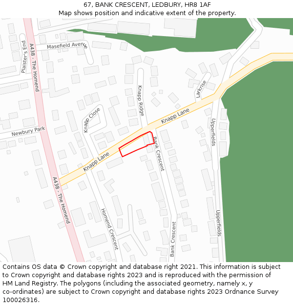 67, BANK CRESCENT, LEDBURY, HR8 1AF: Location map and indicative extent of plot