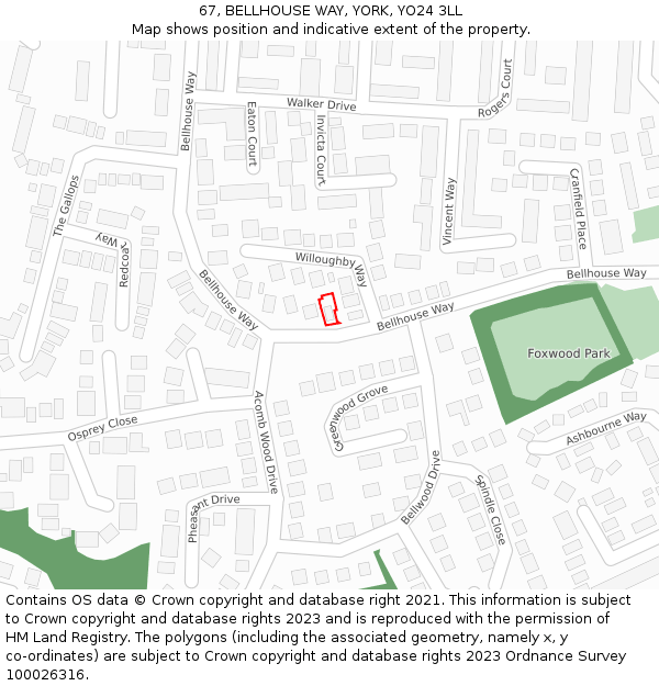 67, BELLHOUSE WAY, YORK, YO24 3LL: Location map and indicative extent of plot