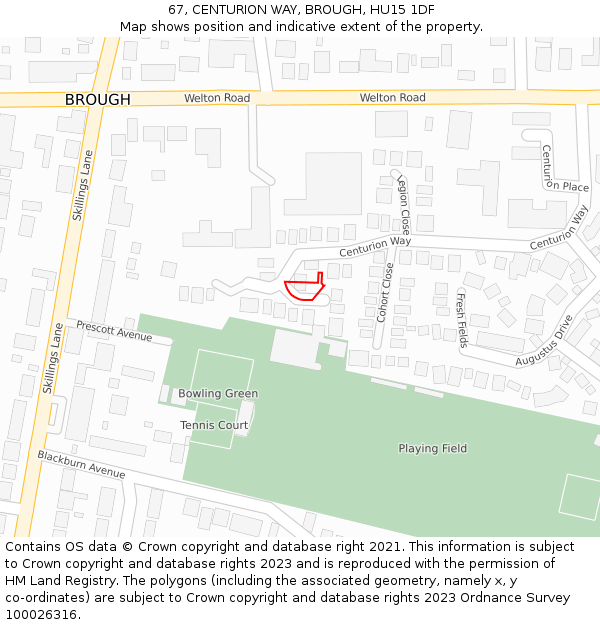 67, CENTURION WAY, BROUGH, HU15 1DF: Location map and indicative extent of plot