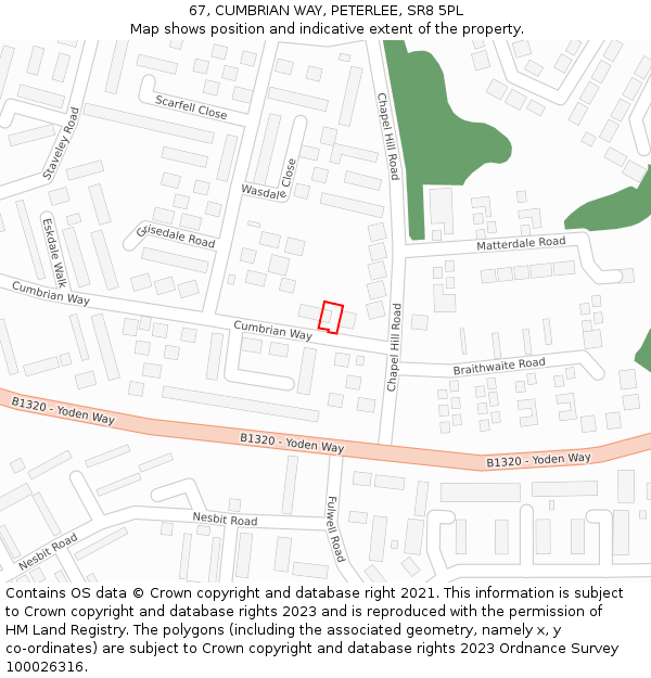 67, CUMBRIAN WAY, PETERLEE, SR8 5PL: Location map and indicative extent of plot