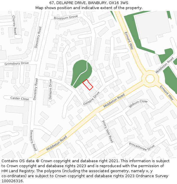 67, DELAPRE DRIVE, BANBURY, OX16 3WS: Location map and indicative extent of plot