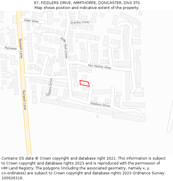 67, FIDDLERS DRIVE, ARMTHORPE, DONCASTER, DN3 3TS: Location map and indicative extent of plot