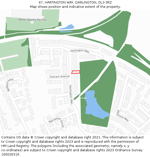 67, HARTINGTON WAY, DARLINGTON, DL3 0RZ: Location map and indicative extent of plot