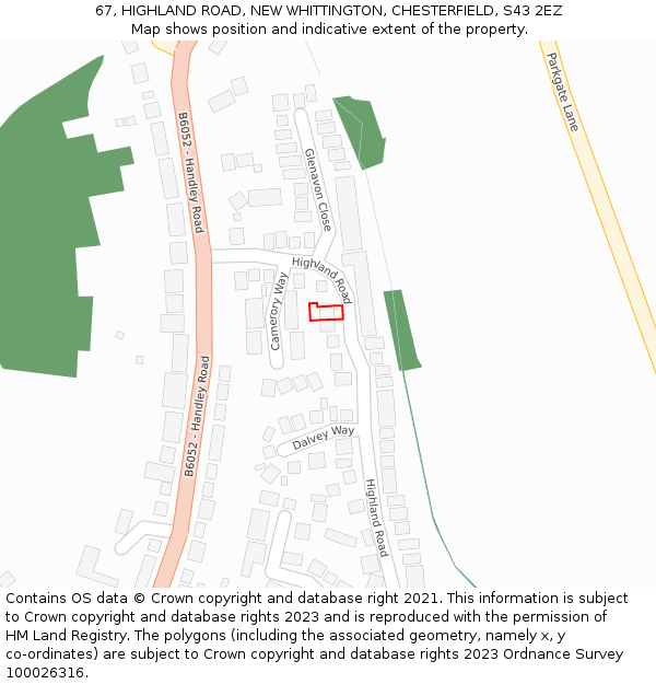 67, HIGHLAND ROAD, NEW WHITTINGTON, CHESTERFIELD, S43 2EZ: Location map and indicative extent of plot