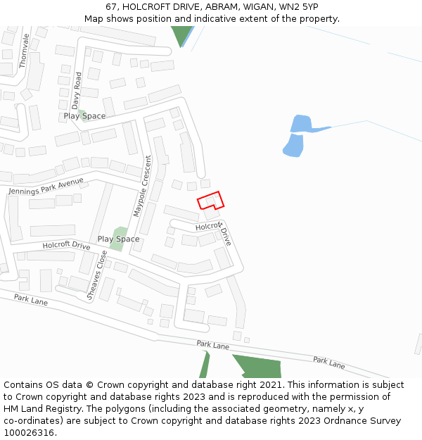 67, HOLCROFT DRIVE, ABRAM, WIGAN, WN2 5YP: Location map and indicative extent of plot