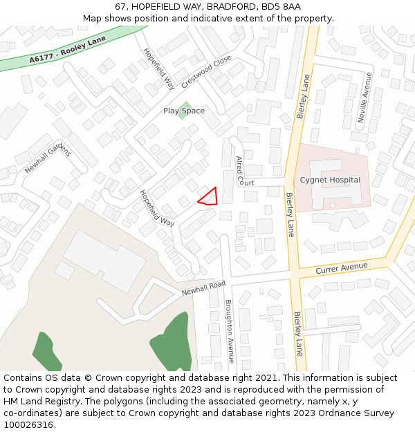 67, HOPEFIELD WAY, BRADFORD, BD5 8AA: Location map and indicative extent of plot