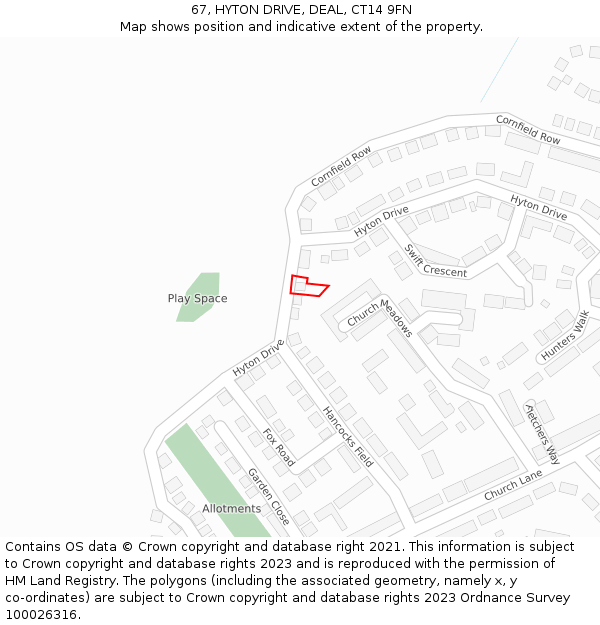 67, HYTON DRIVE, DEAL, CT14 9FN: Location map and indicative extent of plot