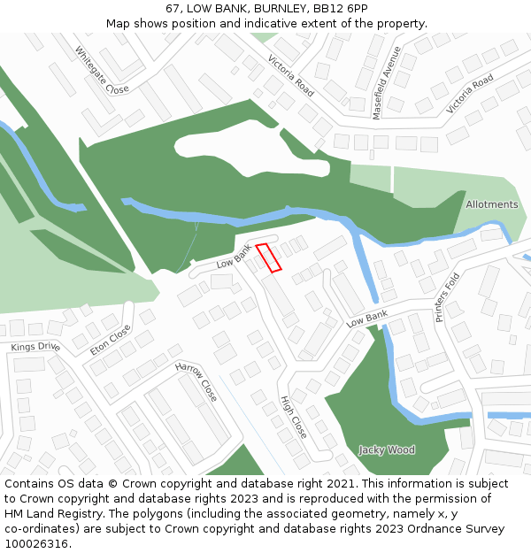 67, LOW BANK, BURNLEY, BB12 6PP: Location map and indicative extent of plot